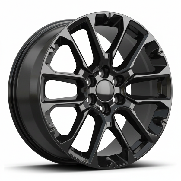 Black aluminum alloy wheel with a multi-spoke design