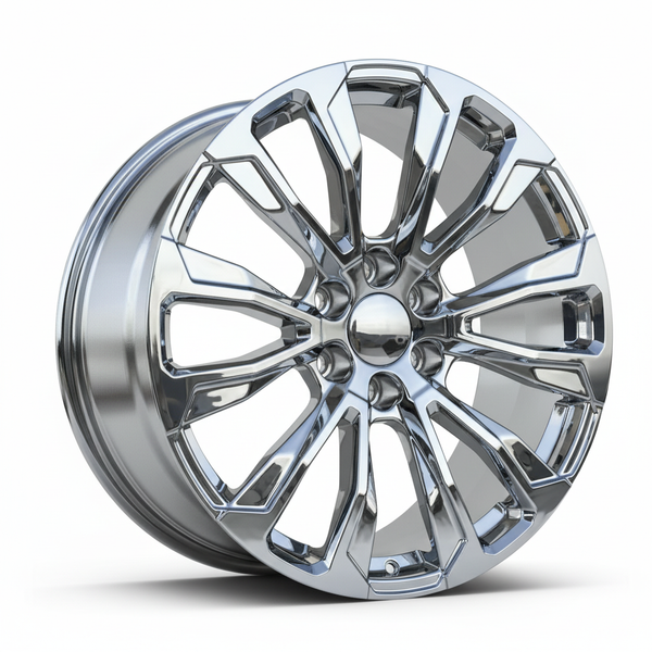 Chrome car wheel with a multi-spoke design